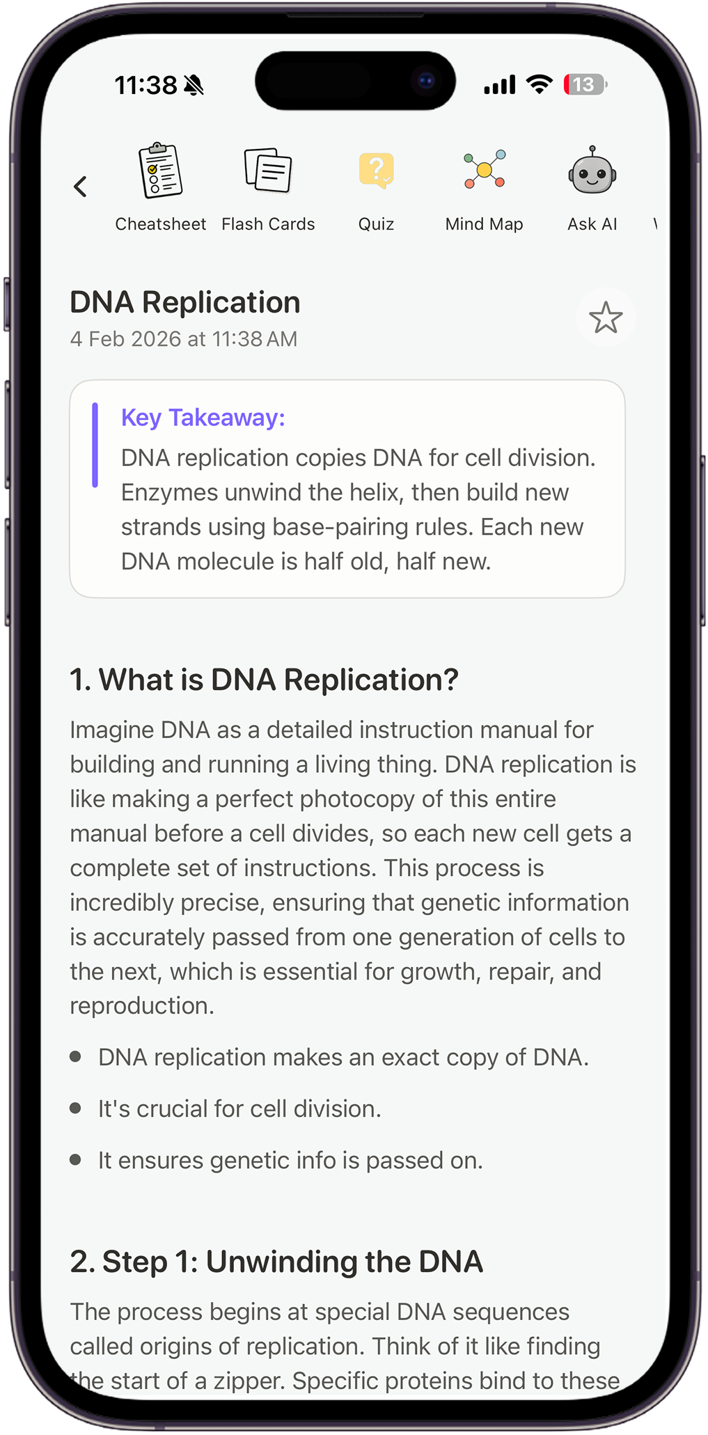 Cram Whiz App Screenshot showing AI-powered study tools
